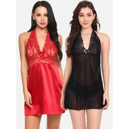 fims FIMS: Fashion is my Style Black & Red Lace Work Babydoll With Thong-picture-10