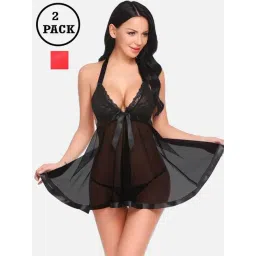 fims FIMS: Fashion is my Style Black & Red Lace Work Babydoll With Thong-picture-14