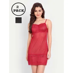 fims FIMS: Fashion is my Style Black & Red Lace Work Babydoll With Thong-picture-29