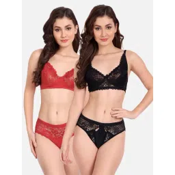 fims FIMS: Fashion is my Style Black & Red Lace Work Lingerie Set - Pack Of 2-picture-41