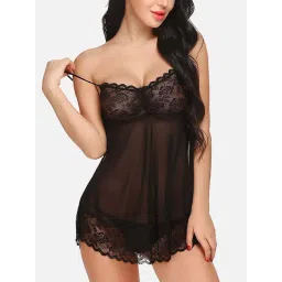 fims FIMS: Fashion is my Style Black Lace Work Babydoll With Thong-picture-29