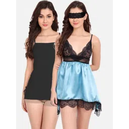 fims FIMS: Fashion is my Style Blue & Black Lace Work Babydoll With Thong-picture-34