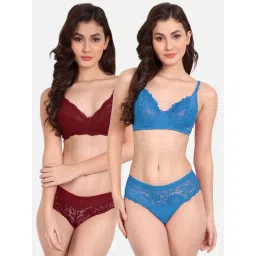 fims FIMS: Fashion is my Style Blue & Maroon Lace Work Lingerie Set - Pack Of 2-picture-21