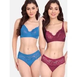 fims FIMS: Fashion is my Style Blue & Maroon Lace Work Lingerie Set - Pack Of 2-picture-18