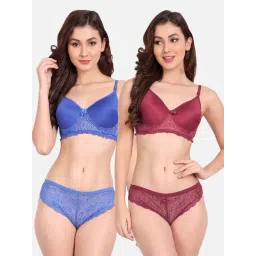 fims FIMS: Fashion is my Style Blue & Maroon Lace Work Lingerie Set - Pack Of 2-picture-19
