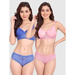 fims FIMS: Fashion is my Style Blue & Pink Lace Work Lingerie Set - Pack Of 2-picture-21