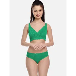 fims FIMS: Fashion is my Style Green Cotton Lace Work Lingerie Set-picture-26