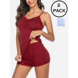 fims FIMS: Fashion is my Style Maroon & Blue Lace Work Babydoll Set-picture-22