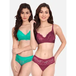 fims FIMS: Fashion is my Style Maroon & Green Lace Work Lingerie Set - Pack Of 2-picture-24