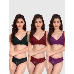 fims FIMS: Fashion is my Style Maroon & Purple Lace Work Lingerie Set - Pack Of 3-picture-44