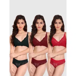 fims FIMS: Fashion is my Style Maroon & Red Lace Work Lingerie Set - Pack Of 3-picture-18
