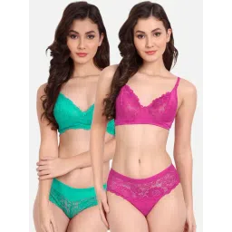 fims FIMS: Fashion is my Style Pink & Green Lace Work Lingerie Set - Pack Of 2-picture-19
