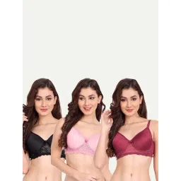 fims FIMS: Fashion is my Style Pink & Maroon Lace Work Everyday Bras - Pack Of 3-picture-26
