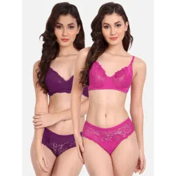 fims FIMS: Fashion is my Style Pink & Purple Lace Work Lingerie Set - Pack Of 2-picture-30