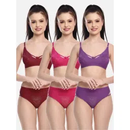 fims FIMS: Fashion is my Style Purple & Pink Lace Work Lingerie Set - Pack Of 3-picture-12