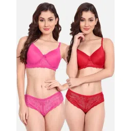 fims FIMS: Fashion is my Style Red & Fuchsia Lace Work Lingerie Set - Pack Of 2-picture-23
