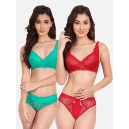 fims FIMS: Fashion is my Style Red & Green Lace Work Lingerie Set - Pack Of 2-picture-32