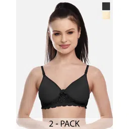 FIMS Pack Of 2 Black & Beige Solid Rapid-Dry Lightly Padded Bra-picture-10