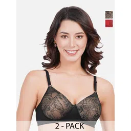 FIMS Pack of 2 Floral All Day Comfort Lace Everyday Bra - Full Coverage Lightly Padded-picture-27