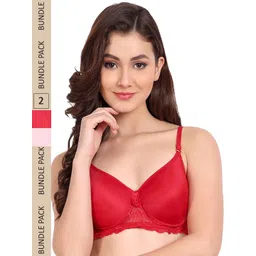 FIMS Pack of 2 Floral Lightly Cotton Padded Lace Bra-picture-14