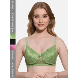FIMS Pack Of 3 Floral Lace Full Coverage Underwired Lightly Padded Bra-picture-25