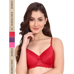 FIMS Pack of 3 Floral Lace Lightly Cotton Padded Bra-picture-12