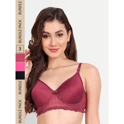 FIMS Pack of 3 Floral Lightly Cotton Padded Lace Bra-picture-17