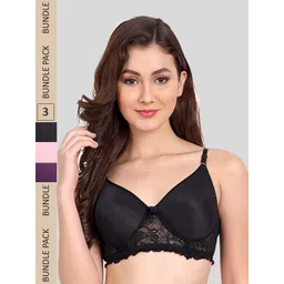 FIMS Pack of 3 Floral Lightly Cotton Padded Lace Bra-picture-18