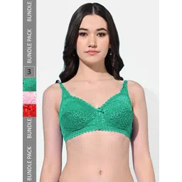 FIMS Pack of 3 Floral Self Designed Full Coverage Cotton Bra-picture-42