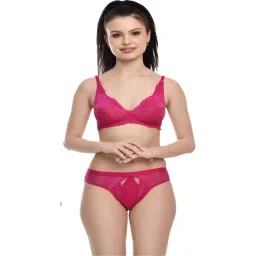 FIMS Pink Self Pattern Bra Panty Set-picture-39