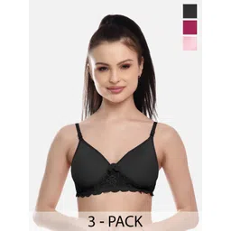 FIMS Set Of 3 Pink & Maroon Lightly Padded & Non Wired Solid Bra-picture-16