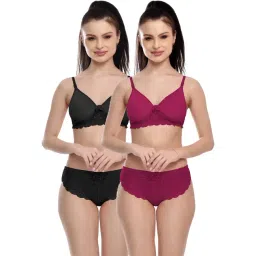 FIMS Violet & Black Lace Work Bra Panty Sets - Pack Of 2-picture-17