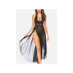 FIMS Women Black Net Babydoll Nightwear Dress with Thong (Set of 2)-picture-34