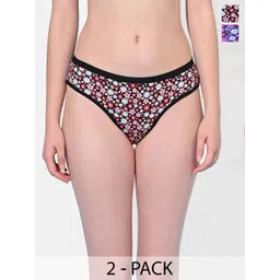 FIMS Women Pack Of 2 Floral-Printed Hipster Briefs Sarika_Panty_BlackBlue image 1
