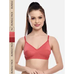FIMS Women Pack of 2 Orange And Maroon Cut And Sew Seam Full Coverage Cotton Bra-picture-24