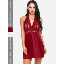 FIMS Women Pack of 2 Self Design Net Baby Doll-picture-31