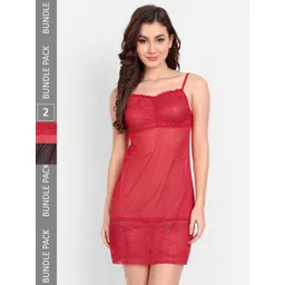 FIMS Women Pack of 2 Self Design Net Baby Doll-picture-40