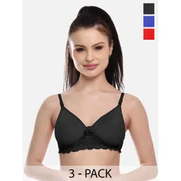 FIMS Women Pack of 3 Cotton Lace Non Wired Lighty Padded Bra-picture-25