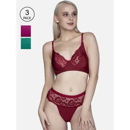 FIMS Women Pack Of 3 Cotton Lycra Floral Lingerie Set-picture-32