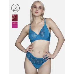 FIMS Women Pack Of 3 Cotton Lycra Floral Lingerie Set-picture-33