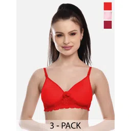 FIMS Women Pack Of 3 Red & Pink Bra Lightly Padded-picture-41