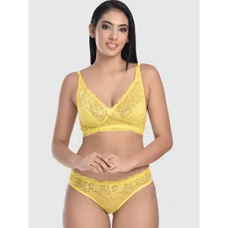 FIMS Women Yellow Lace Lingerie Set-I-ten_Set_Packof1_Yellow-picture-33