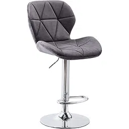 Finch Fox Diamond and Ormond Style Bar Stool with Backrest, Adjustable Gas Lift on Chrome Swivel Base and Footrest for Breakfast Bar, Kitchen, Counter and Home Velvet Dark Grey Color-image-10
