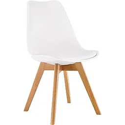 Finch Fox Eames Replica Modern Plastic Padded Solid Wood Legs Soft Leather Seat Dining Chair for Cafeteria, Side, Restaurant, Bar Chair in White Color-image-22