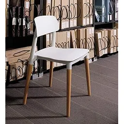 Finch Fox Bella Dining Chair/Cafeteria Chair/Cafe Chair/Armless Side Chairs Molded ABS Plastic with Wood & American Mid-Century Styling (White)-image-3
