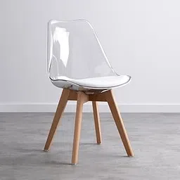 Finch Fox Modern Polycarbonate Transparent Padded Solid Wooden Legs Soft Faux Leather Seat Dining Room Chair for Cafeteria, Side Chair, Restaurant Chair in White Color-image-16