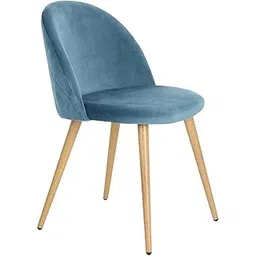 Finch Fox Romantic Vintage Mid Century Modern Kitchen Living Room Upholstered Dining Chairs Light Blue Velvet Cushion Seat with Brown Finish Metal Legs-image-18