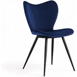 Finch Fox SkyFly Modern Stylish Design Velvet Upholstered Back Side Living Room Side Dining Chair with Black Powdered Coated Metal Legs in Dark Blue Color-image-14