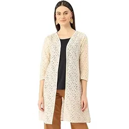 fineme Women Front Open Self Designed 3/4th Sleeves Long Shrug-picture-14