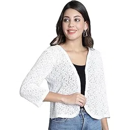 fineme Women Self Design Lace Regular Front Open Shrug (FM-SHRG-17_N) White-picture-34